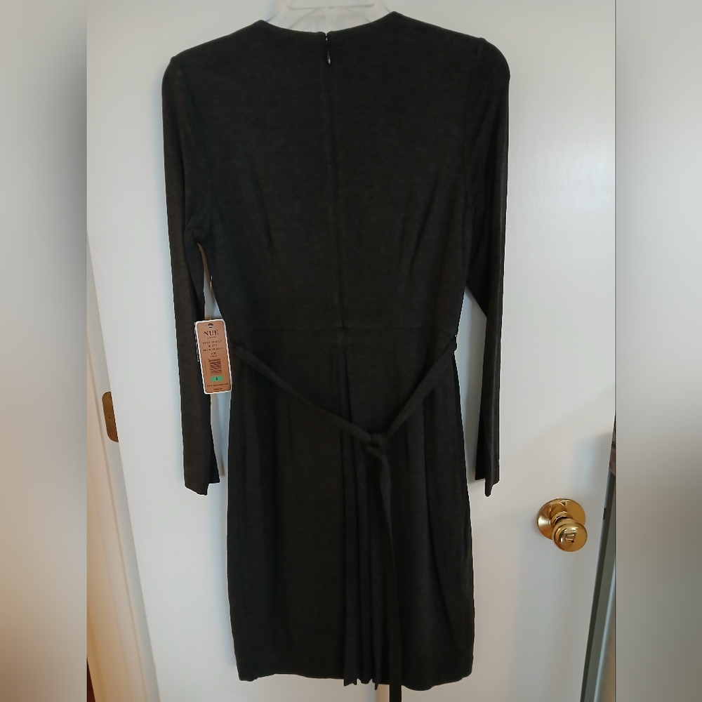 NUE by Shani, Elegant Grey Long Sleeve Dress. With Embishment Waistline, Size 8 - Picture 2 of 14